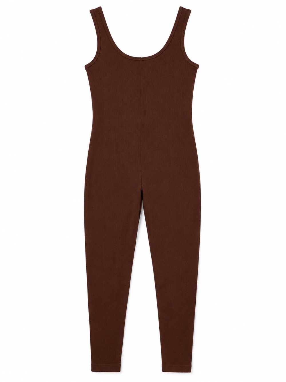 Scoop Neck Ribbed Brown Jumpsuit
